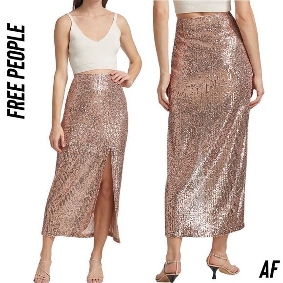 FREE PEOPLE ARIANA MAXI SKIRT IN PINK CHAMPAGNE NEW SIZE 10 - Picture 1 of 10